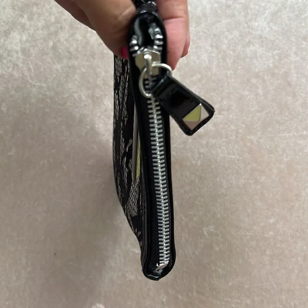 *Betsey Johnson* Black Lace Keyring Mini Travel Glam Pouch EUC Y2K